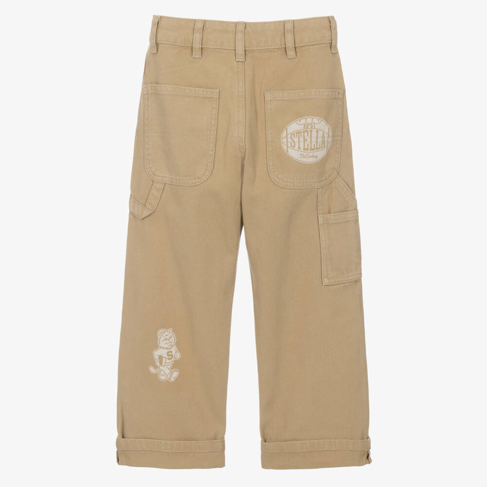 Stella McCartney Kids-Boys Beige Canvas Trousers with Utility Pocket | Childrensalon