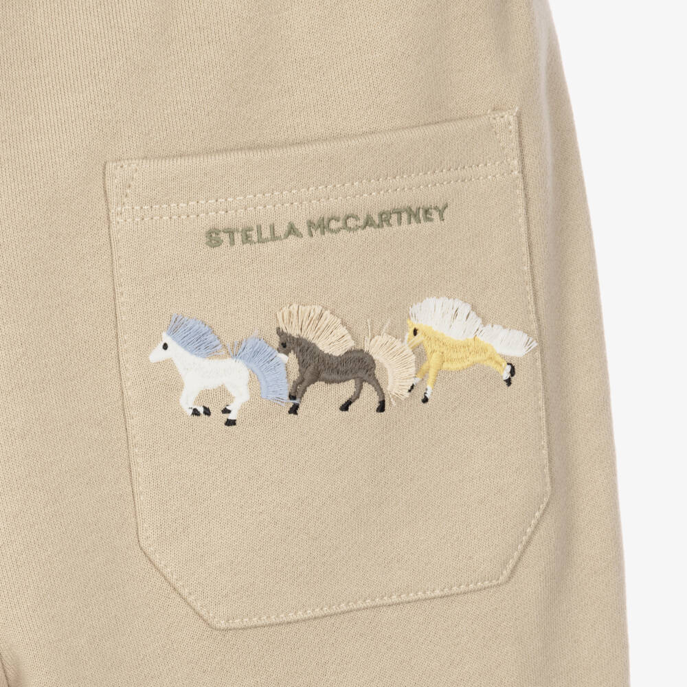 Stella McCartney Kids-Boys Beige Cotton Joggers with Horse Motifs | Childrensalon