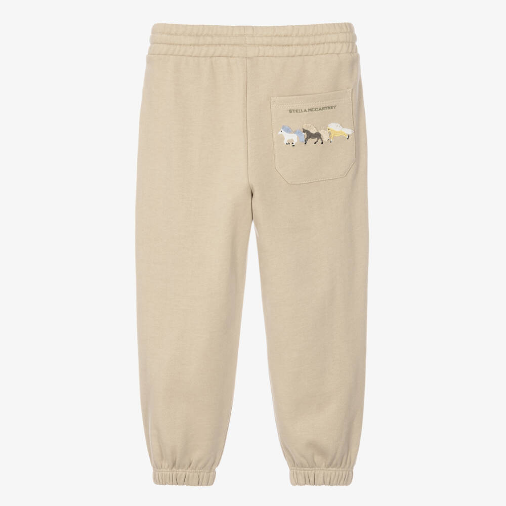Stella McCartney Kids-Boys Beige Cotton Joggers with Horse Motifs | Childrensalon