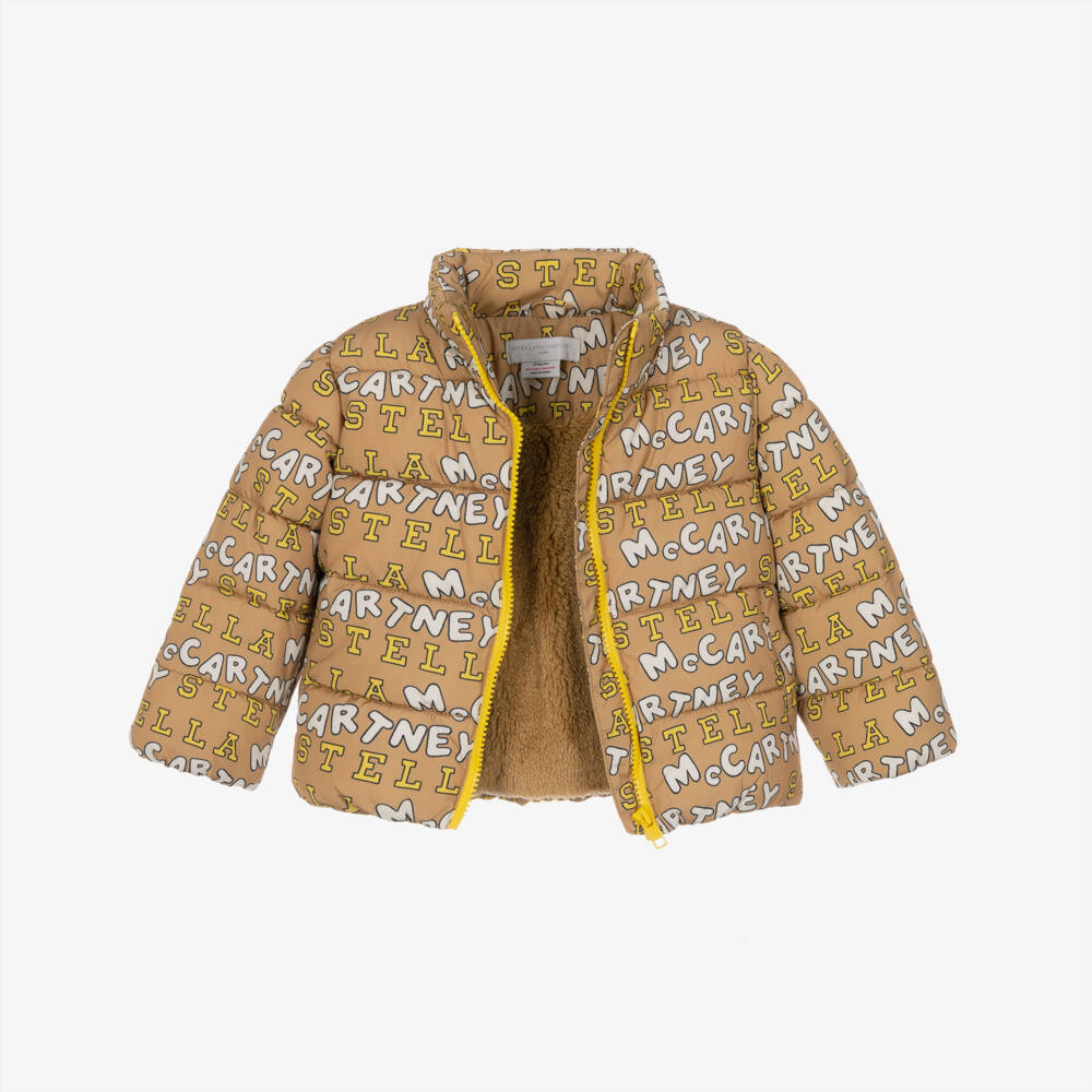 Stella McCartney Kids-Boys Beige Puffer Jacket with Stella Print | Childrensalon