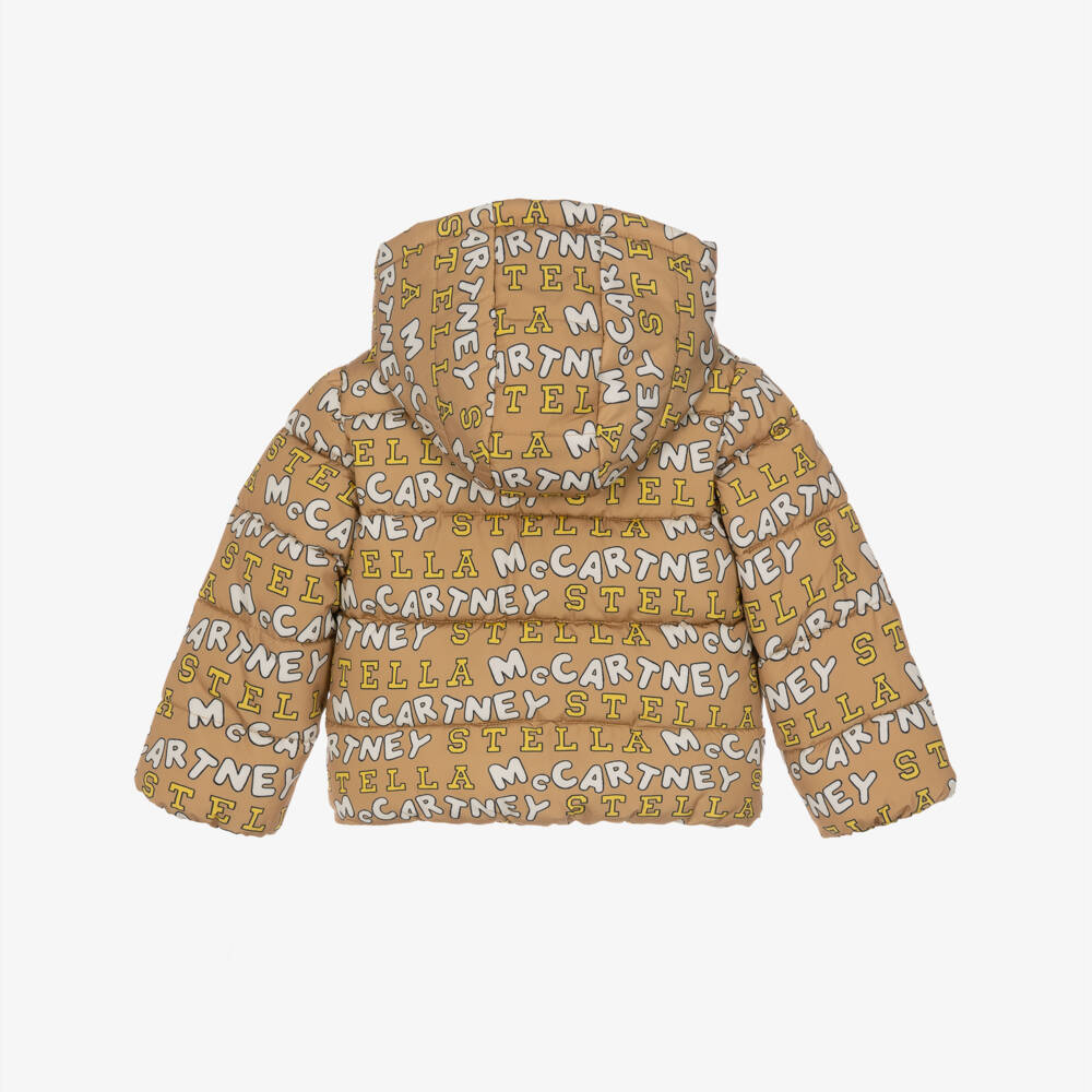 Stella McCartney Kids-Boys Beige Puffer Jacket with Stella Print | Childrensalon