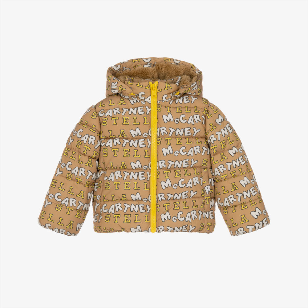 Stella McCartney Kids-Boys Beige Puffer Jacket with Stella Print | Childrensalon