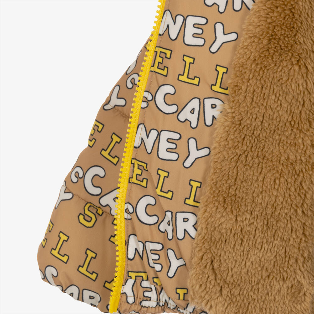 Stella McCartney Kids-Boys Beige Puffer Jacket with Stella Print | Childrensalon