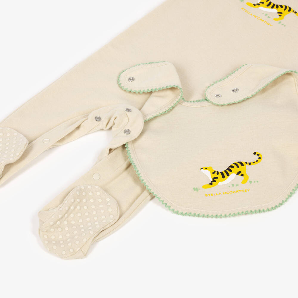 Stella McCartney Kids-Boys Beige Tiger Babysuit & Bib Gift Set | Childrensalon
