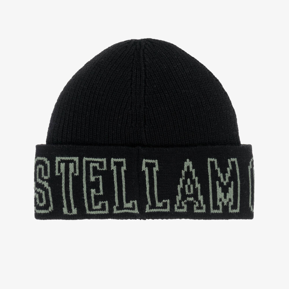 Stella McCartney Kids-قبعة بيني بشعار ستيلا لون أسود للأولاد  | Childrensalon