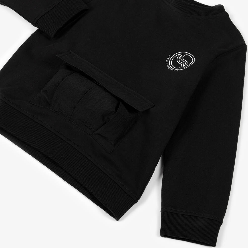 Stella McCartney Kids-Boys Black Cotton Logo Sweatshirt | Childrensalon