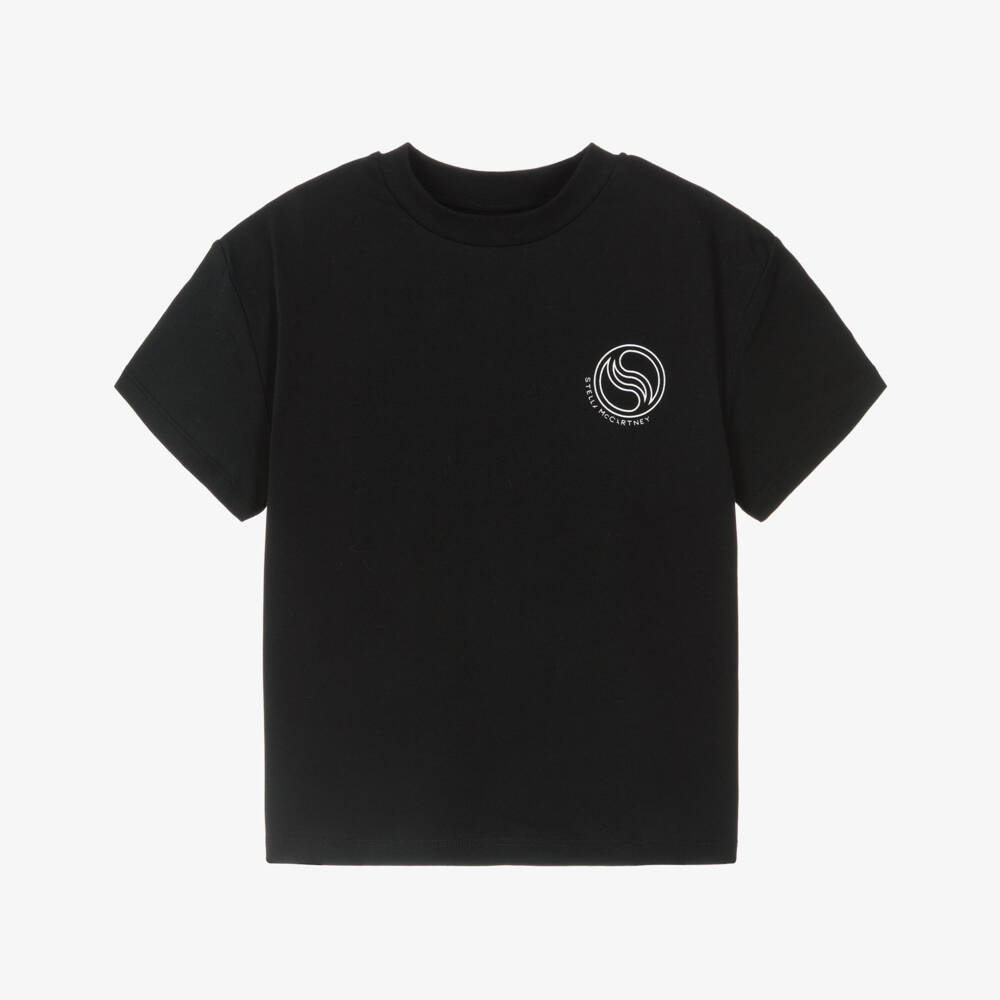 Stella McCartney Kids-Boys Black Cotton Logo T-Shirt | Childrensalon