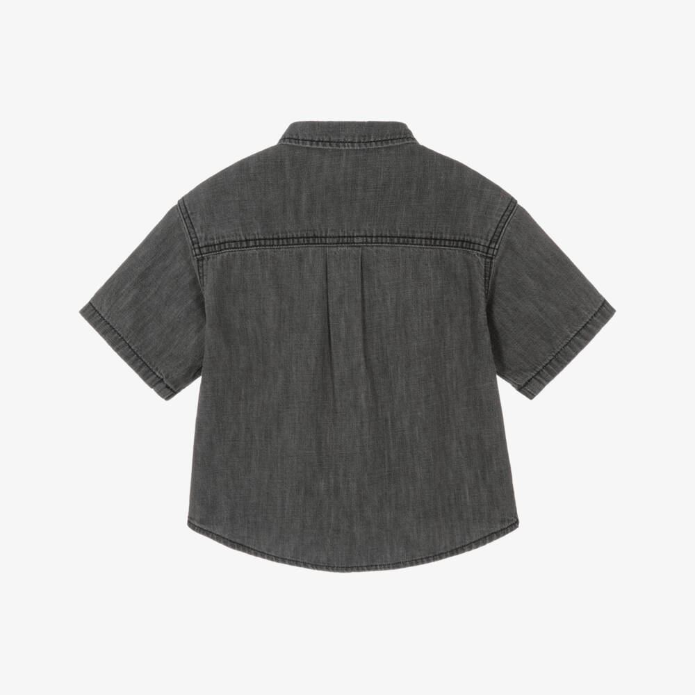 Stella McCartney Kids-Boys Black Denim Shirt with Embroidered Circular Logo | Childrensalon