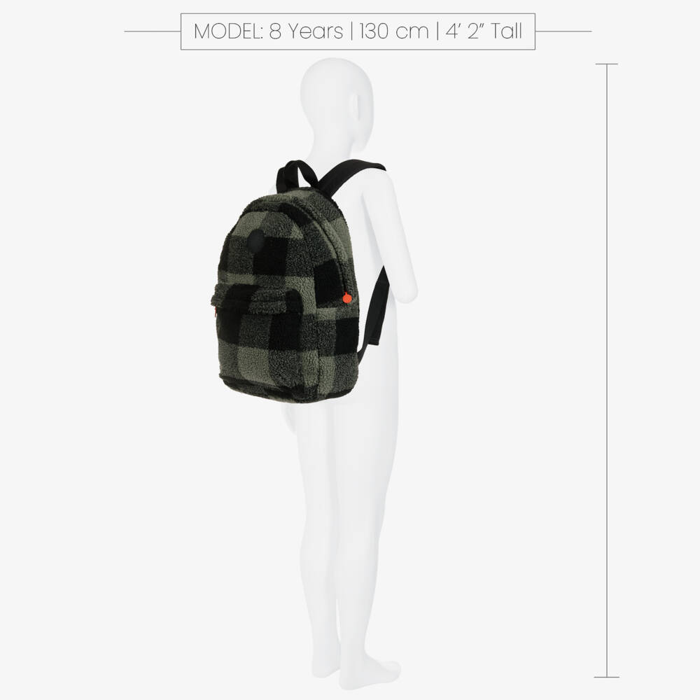 Stella McCartney Kids-Рюкзак в клетку черно-зеленый из шерпы для мальчиков (43см) | Childrensalon
