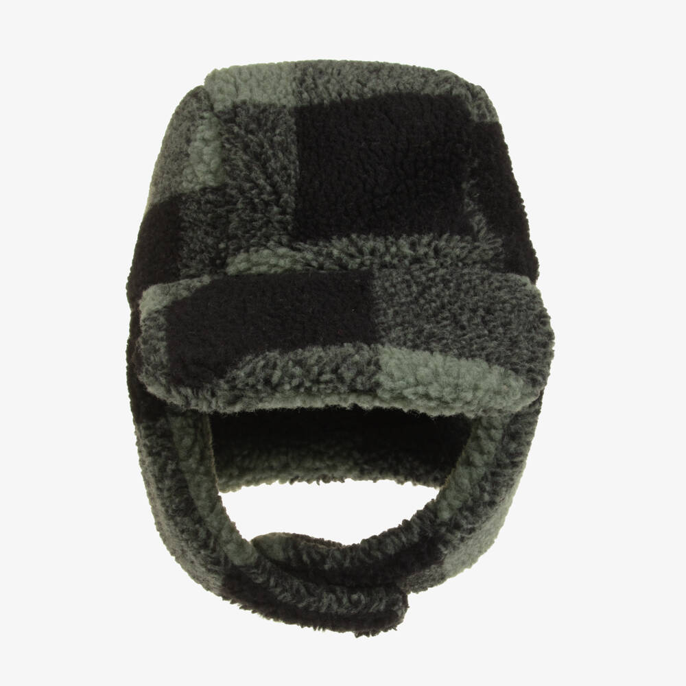 Stella McCartney Kids-Boys Black & Green Check Sherpa Fleece Hat | Childrensalon