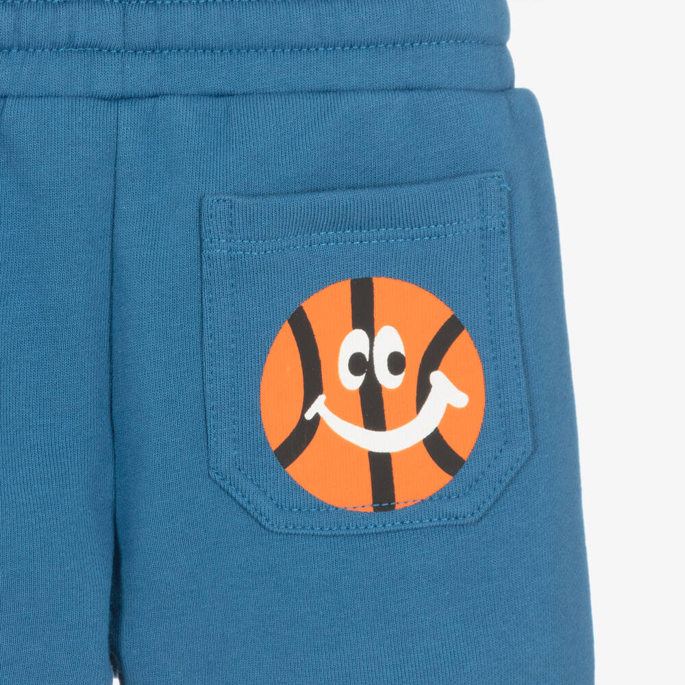 Stella McCartney Kids-Boys Blue Cotton Jersey Basketball Print Shorts | Childrensalon