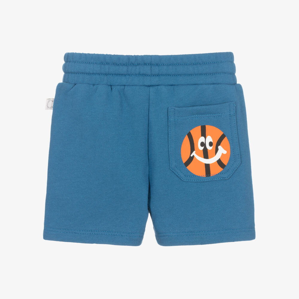 Stella McCartney Kids-Boys Blue Cotton Jersey Basketball Print Shorts | Childrensalon