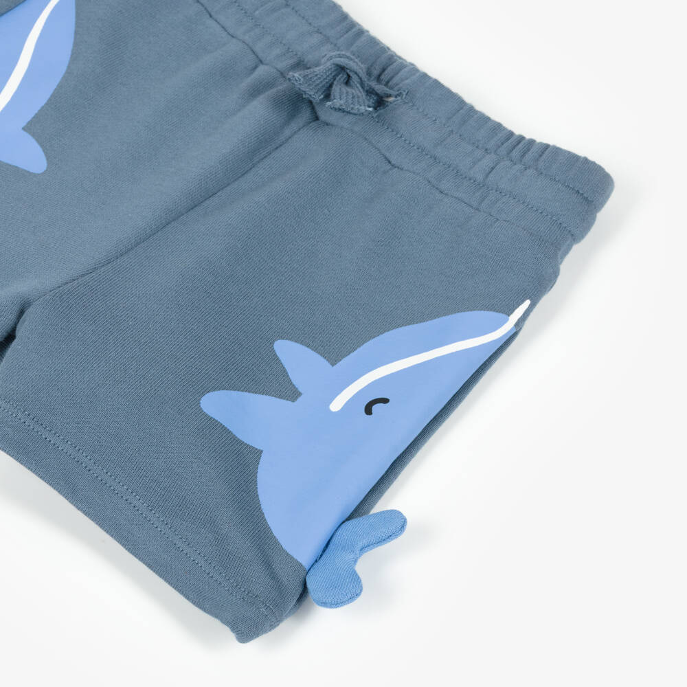 Stella McCartney Kids-Boys Blue Cotton Jersey Whale Print Shorts | Childrensalon