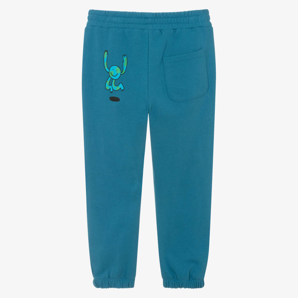 Stella McCartney Kids-Boys Blue Cotton Joggers with Earth Motif | Childrensalon