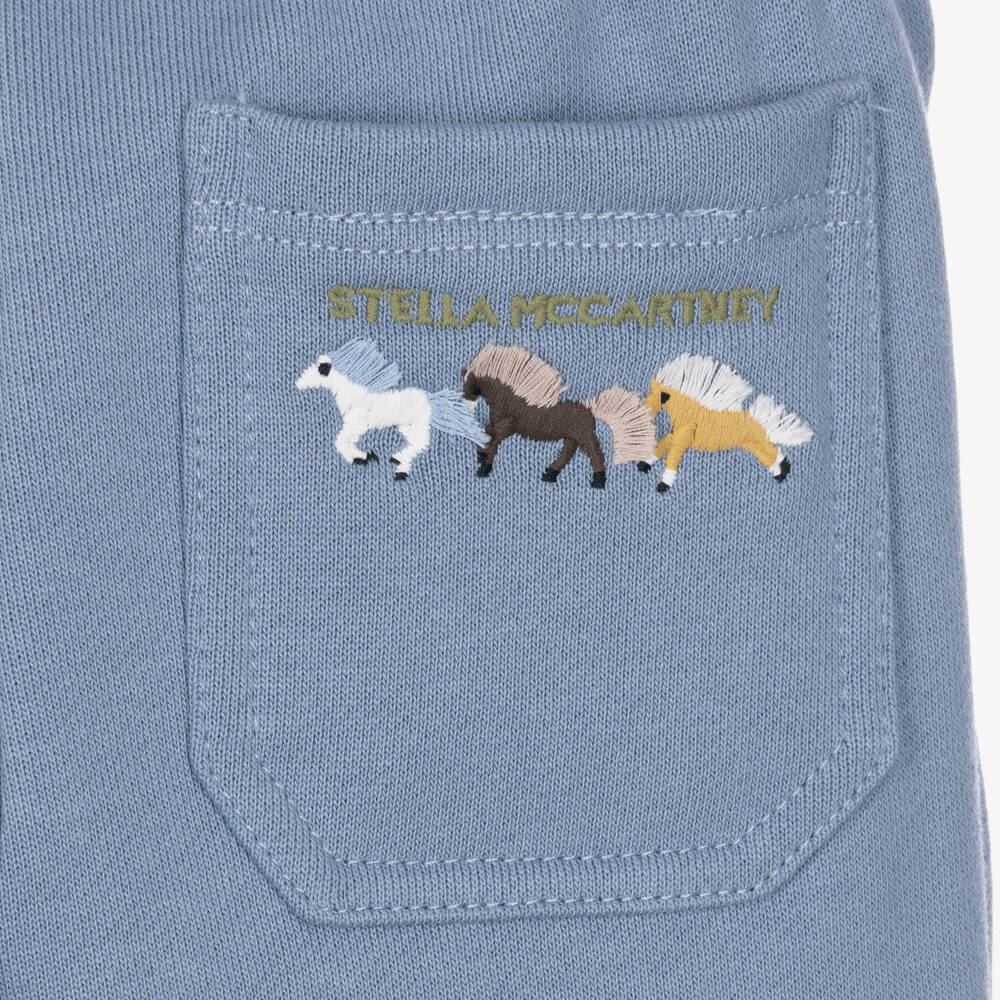 Stella McCartney Kids-Boys Blue Cotton Joggers with Embroidered Horses | Childrensalon