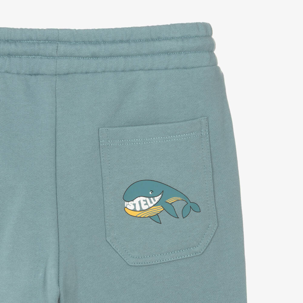 Stella McCartney Kids-Boys Blue Cotton Joggers with Whale Print on the Back Pocket | Childrensalon