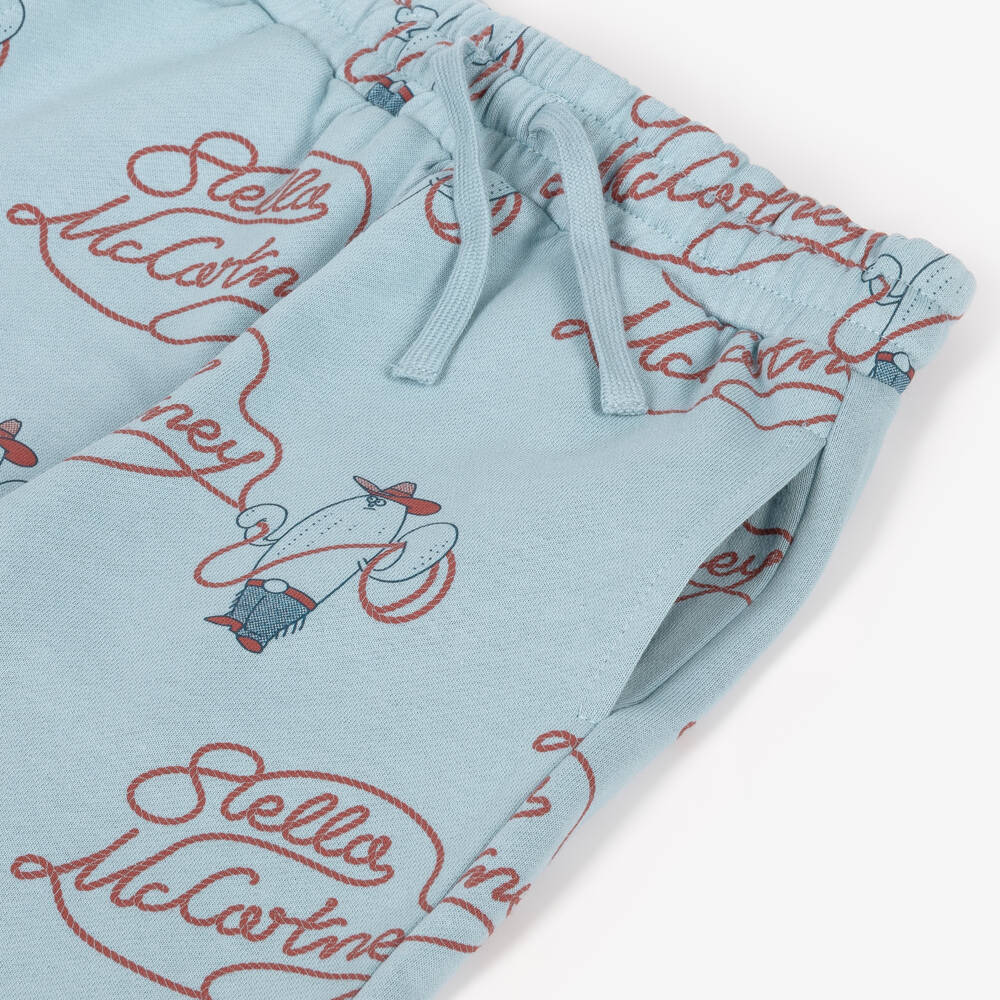 Stella McCartney Kids-Boys Blue Cotton Lasso Logo Joggers | Childrensalon