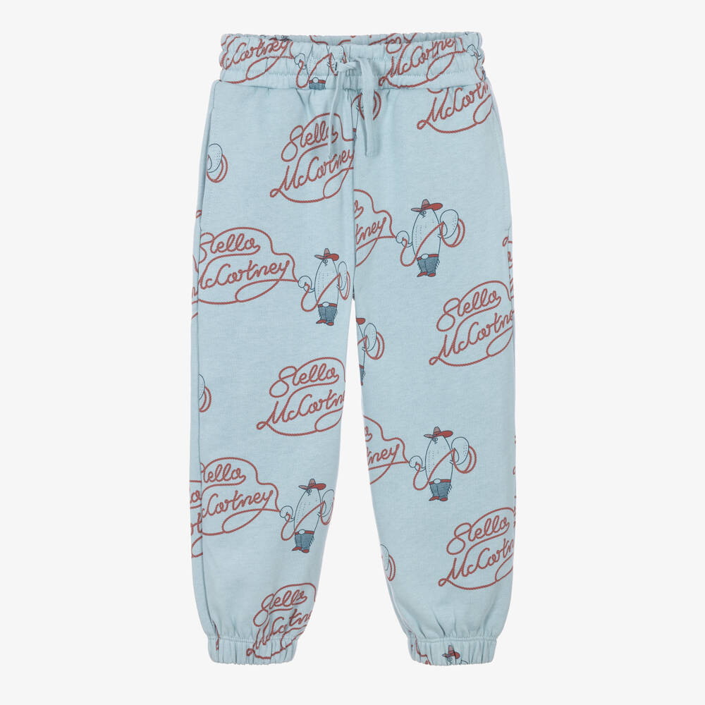 Stella McCartney Kids-Boys Blue Cotton Lasso Logo Joggers | Childrensalon