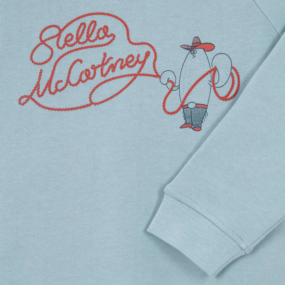 Stella McCartney Kids-Boys Blue Cotton Lasso Logo Sweatshirt | Childrensalon