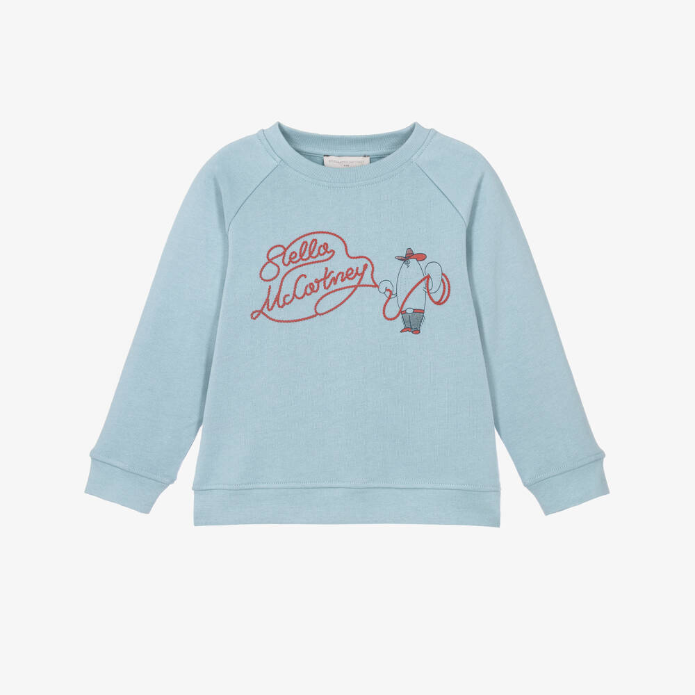 Stella McCartney Kids-Boys Blue Cotton Lasso Logo Sweatshirt | Childrensalon