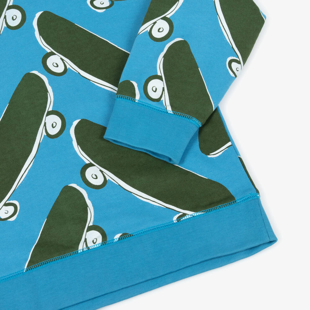 Stella McCartney Kids-Boys Blue Cotton Skateboard Sweatshirt | Childrensalon