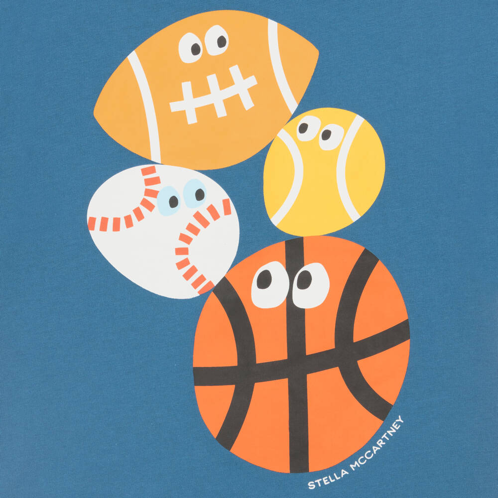 Stella McCartney Kids-Boys Blue Cotton Sports Balls T-Shirt | Childrensalon
