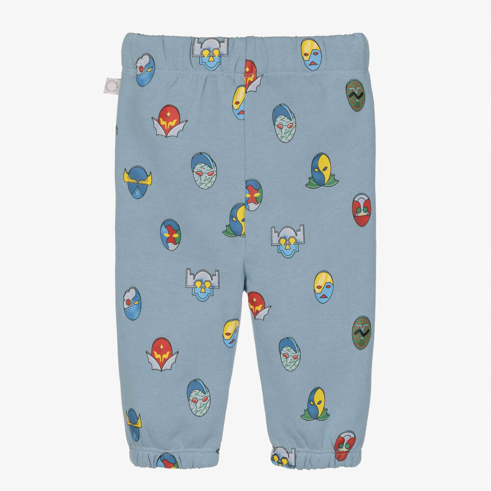 Stella McCartney Kids-Boys Blue Cotton Superhero Print Joggers | Childrensalon