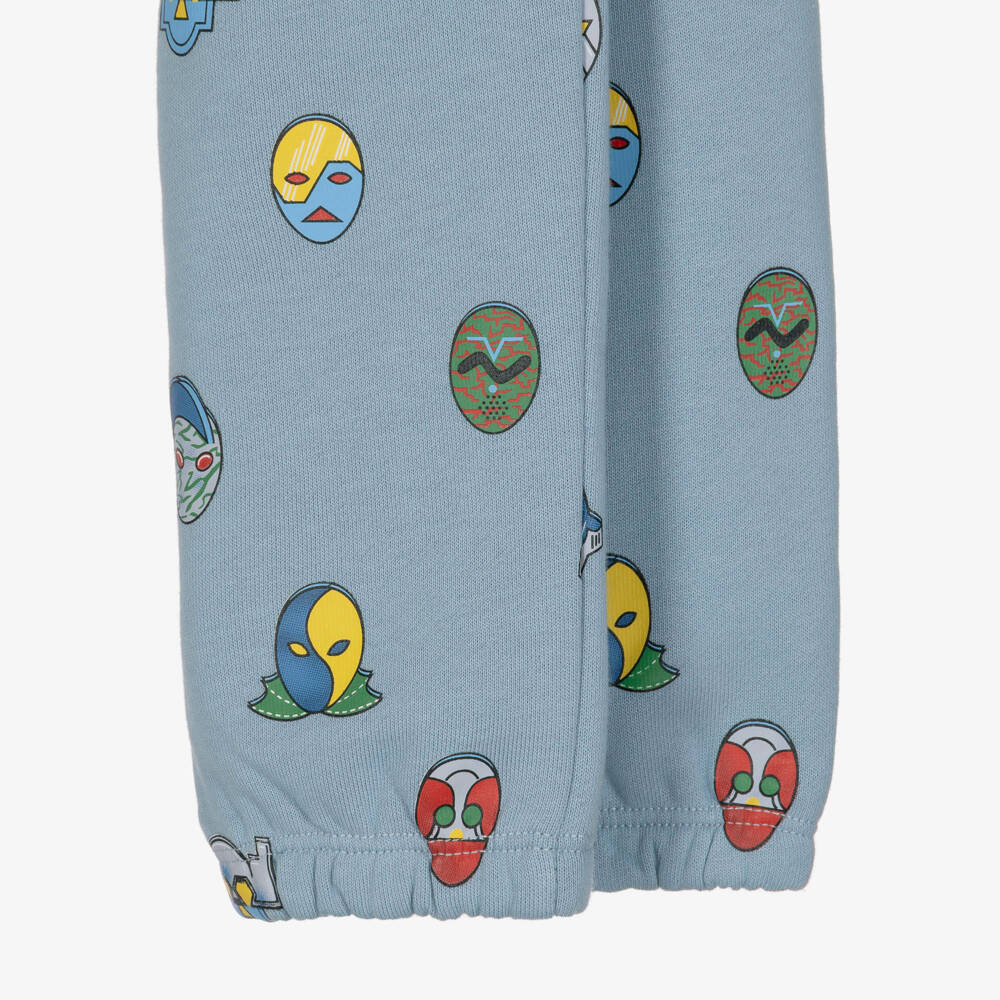 Stella McCartney Kids-Boys Blue Cotton Superhero Print Joggers | Childrensalon