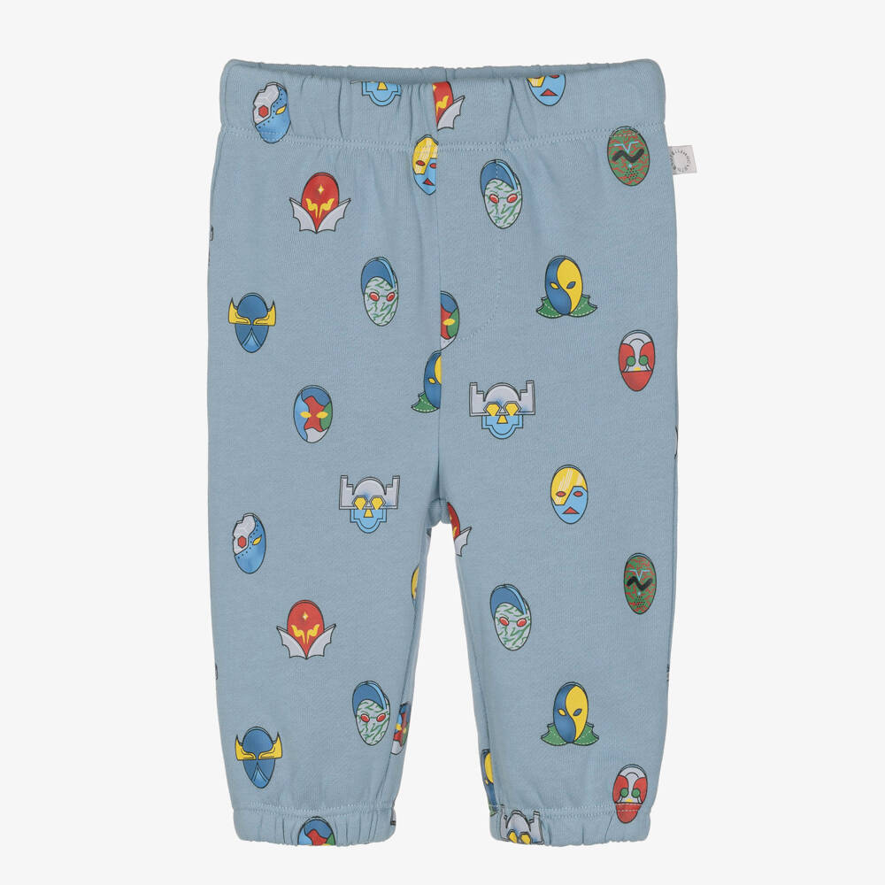 Stella McCartney Kids-Boys Blue Cotton Superhero Print Joggers | Childrensalon
