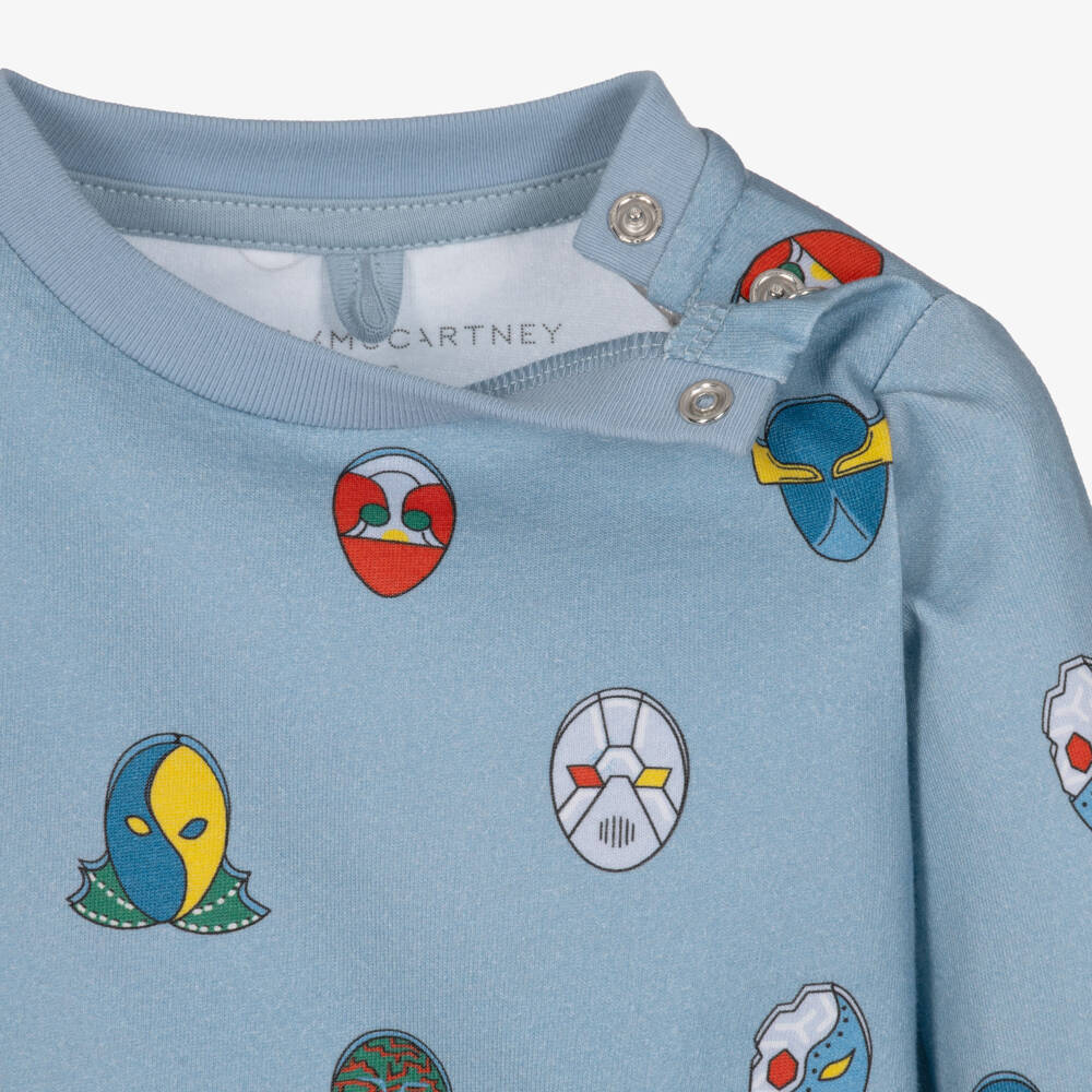 Stella McCartney Kids-Boys Blue Cotton Superhero Print Long-Sleeved Top | Childrensalon