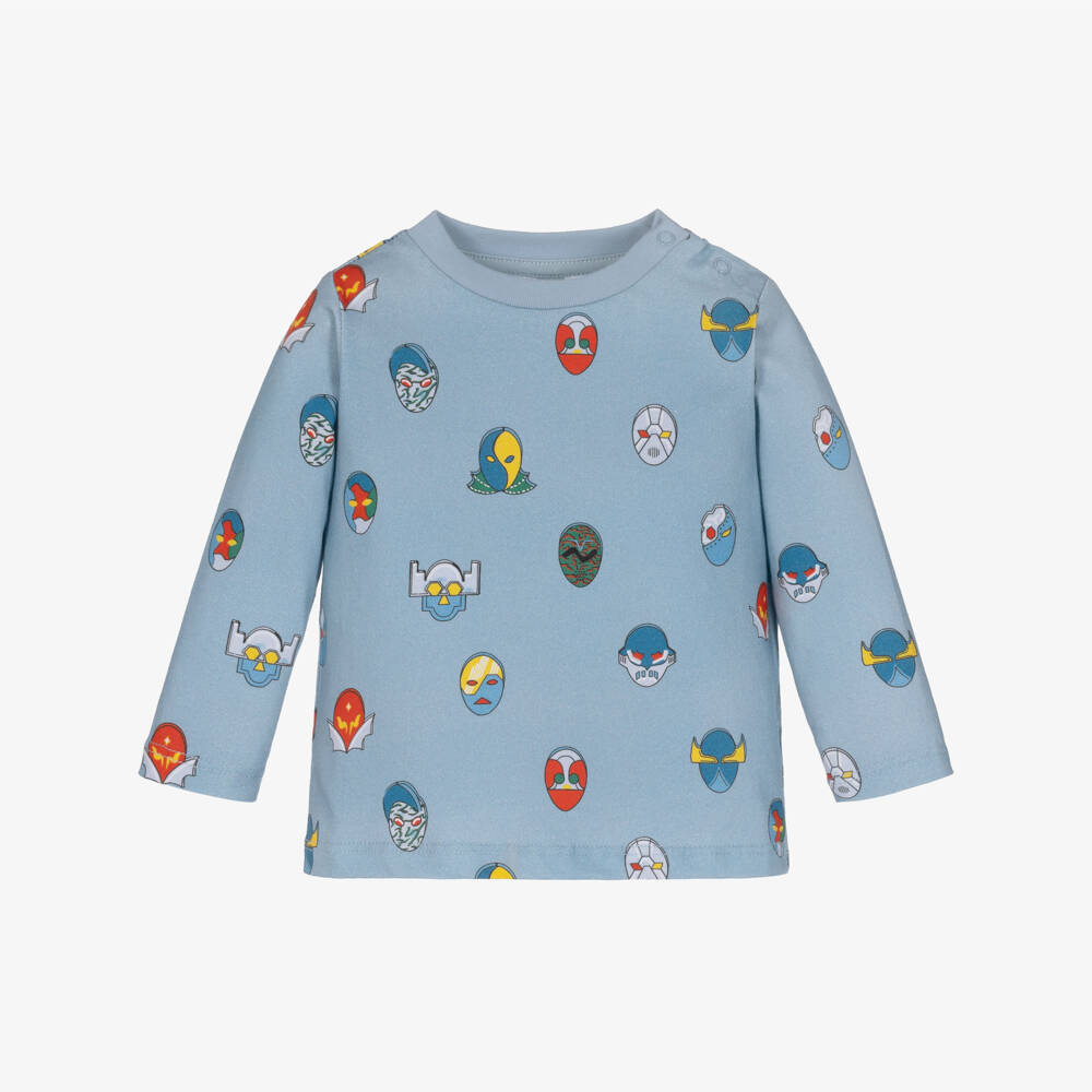 Stella McCartney Kids-Boys Blue Cotton Superhero Print Long-Sleeved Top | Childrensalon