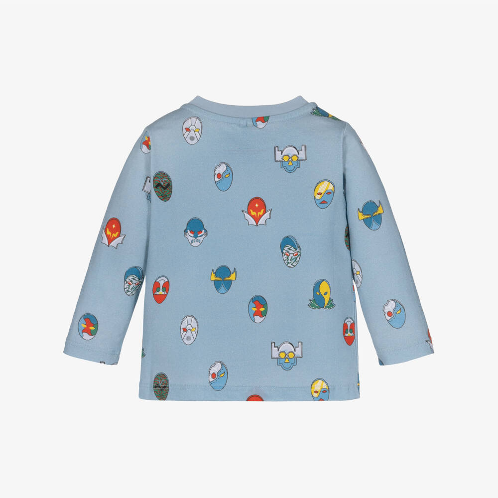 Stella McCartney Kids-Boys Blue Cotton Superhero Print Long-Sleeved Top | Childrensalon