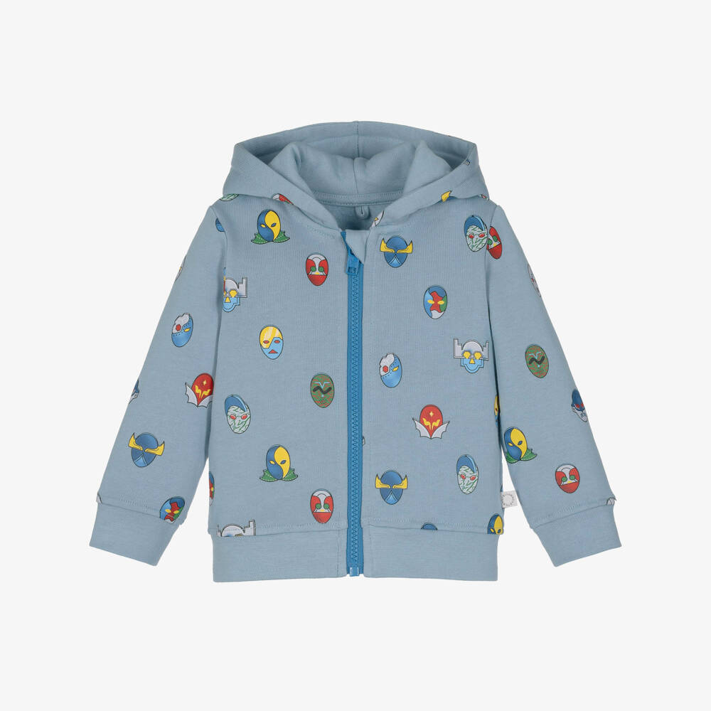 Stella McCartney Kids-Boys Blue Cotton Superhero Print Zip-Up Hoodie | Childrensalon