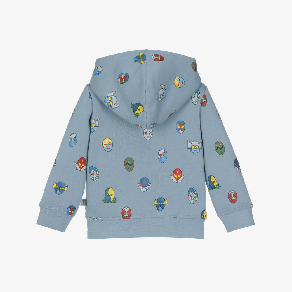 Stella McCartney Kids-Boys Blue Cotton Superhero Print Zip-Up Hoodie | Childrensalon