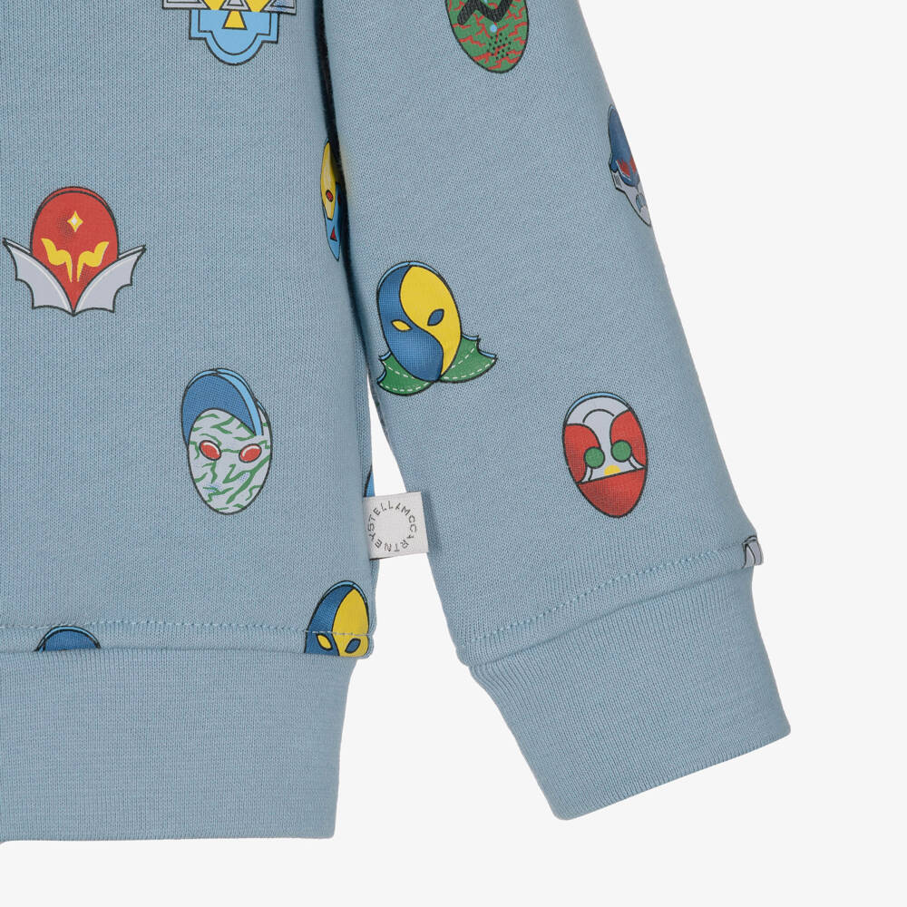 Stella McCartney Kids-Boys Blue Cotton Superhero Print Zip-Up Hoodie | Childrensalon