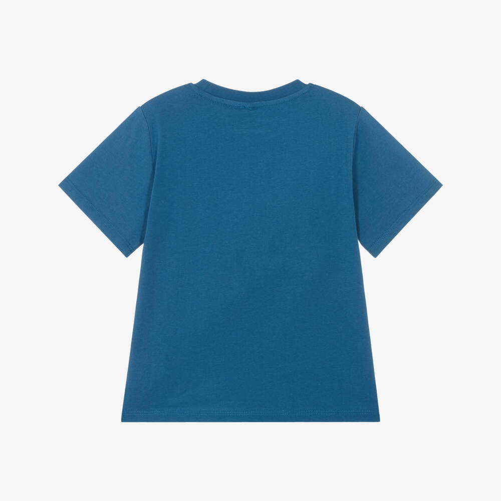 Stella McCartney Kids-Boys Blue Cotton T-Shirt with Hand Appliqué | Childrensalon
