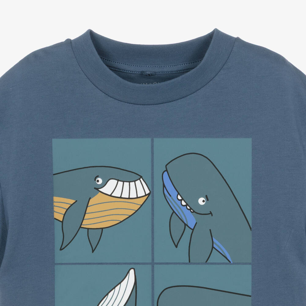 Stella McCartney Kids-Boys Blue Cotton T-Shirt with Whale Graphic | Childrensalon