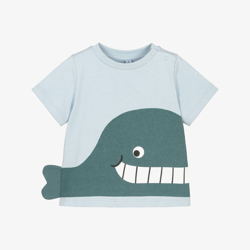 Stella McCartney Kids- Boys Blue Cotton T-Shirt with Whale Graphic | Childrensalon