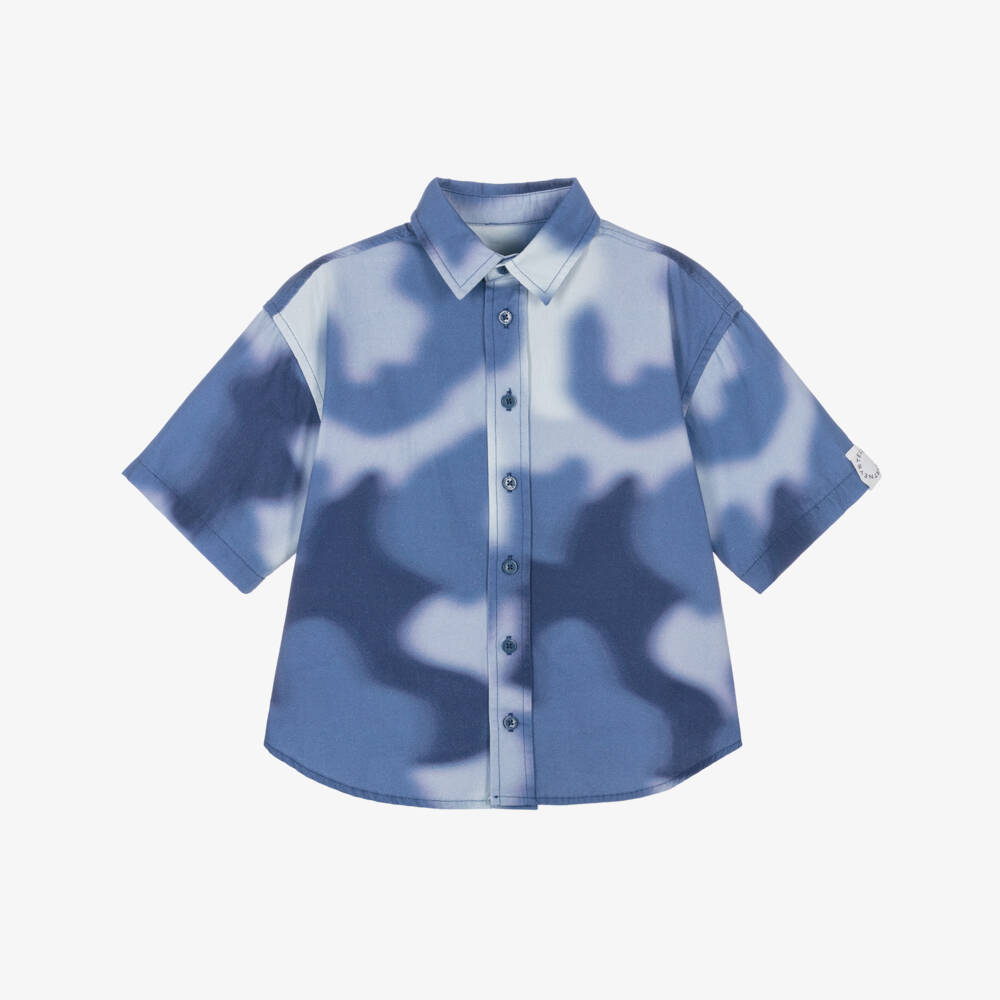 Stella McCartney Kids-Boys Blue Cotton Tie-Dye Effect Shirt | Childrensalon