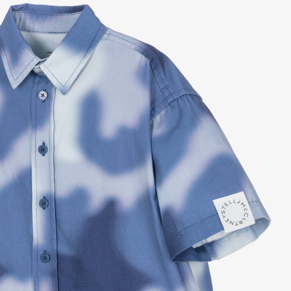 Stella McCartney Kids-Boys Blue Cotton Tie-Dye Effect Shirt | Childrensalon