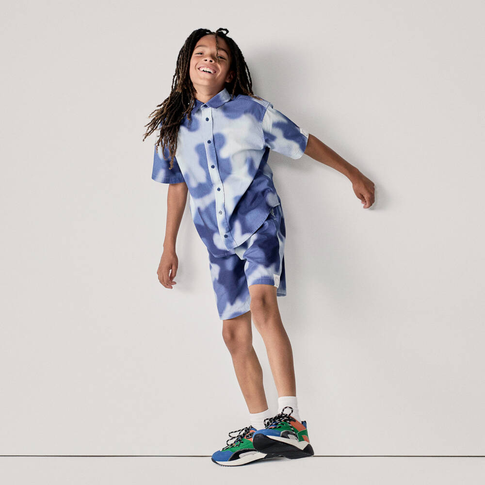 Stella McCartney Kids-Boys Blue Cotton Tie-Dye Effect Shorts | Childrensalon