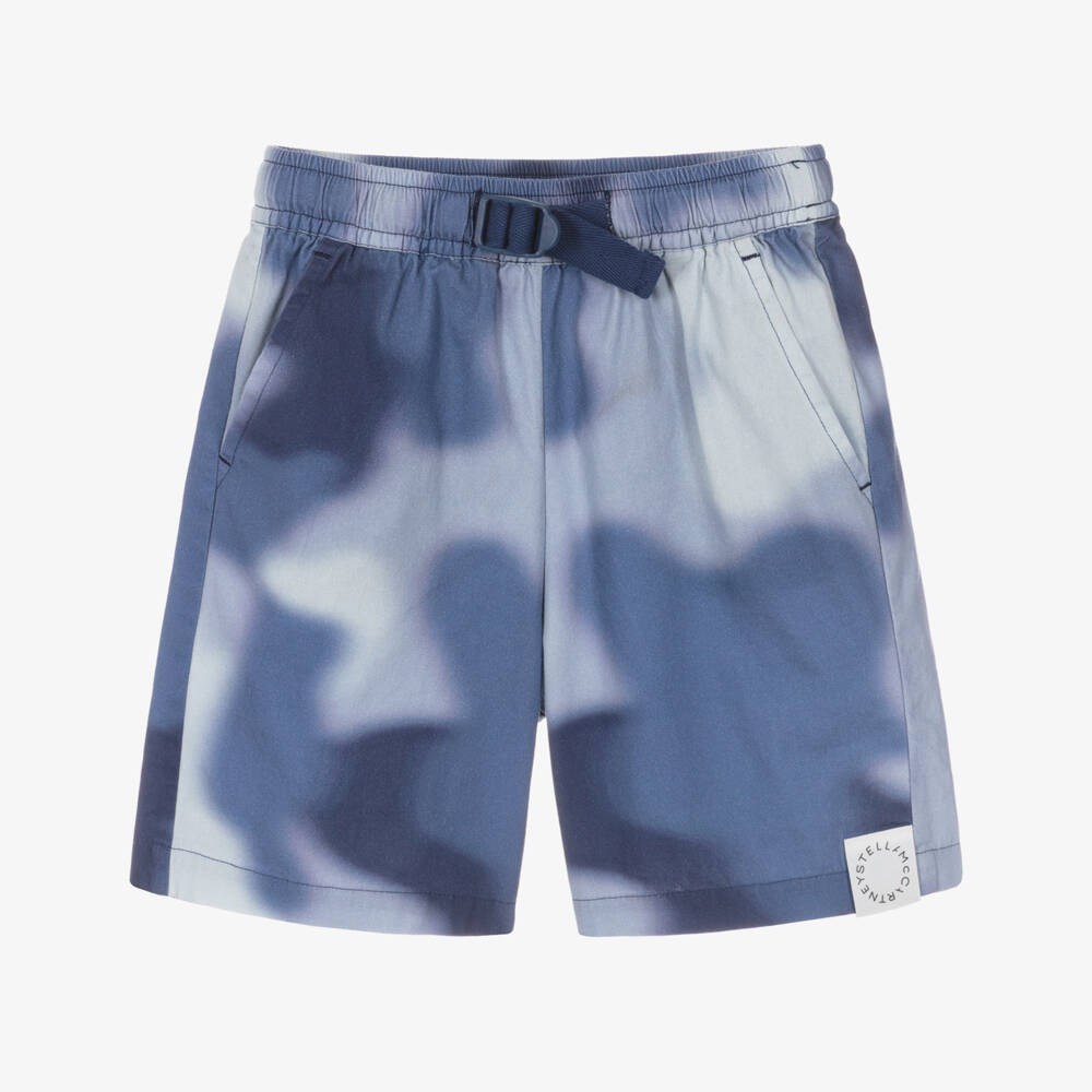 Stella McCartney Kids-Boys Blue Cotton Tie-Dye Effect Shorts | Childrensalon