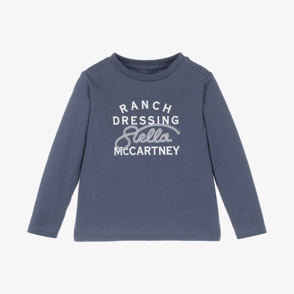 Stella McCartney Kids-Boys Blue Cotton Top with Western Logo Print | Childrensalon
