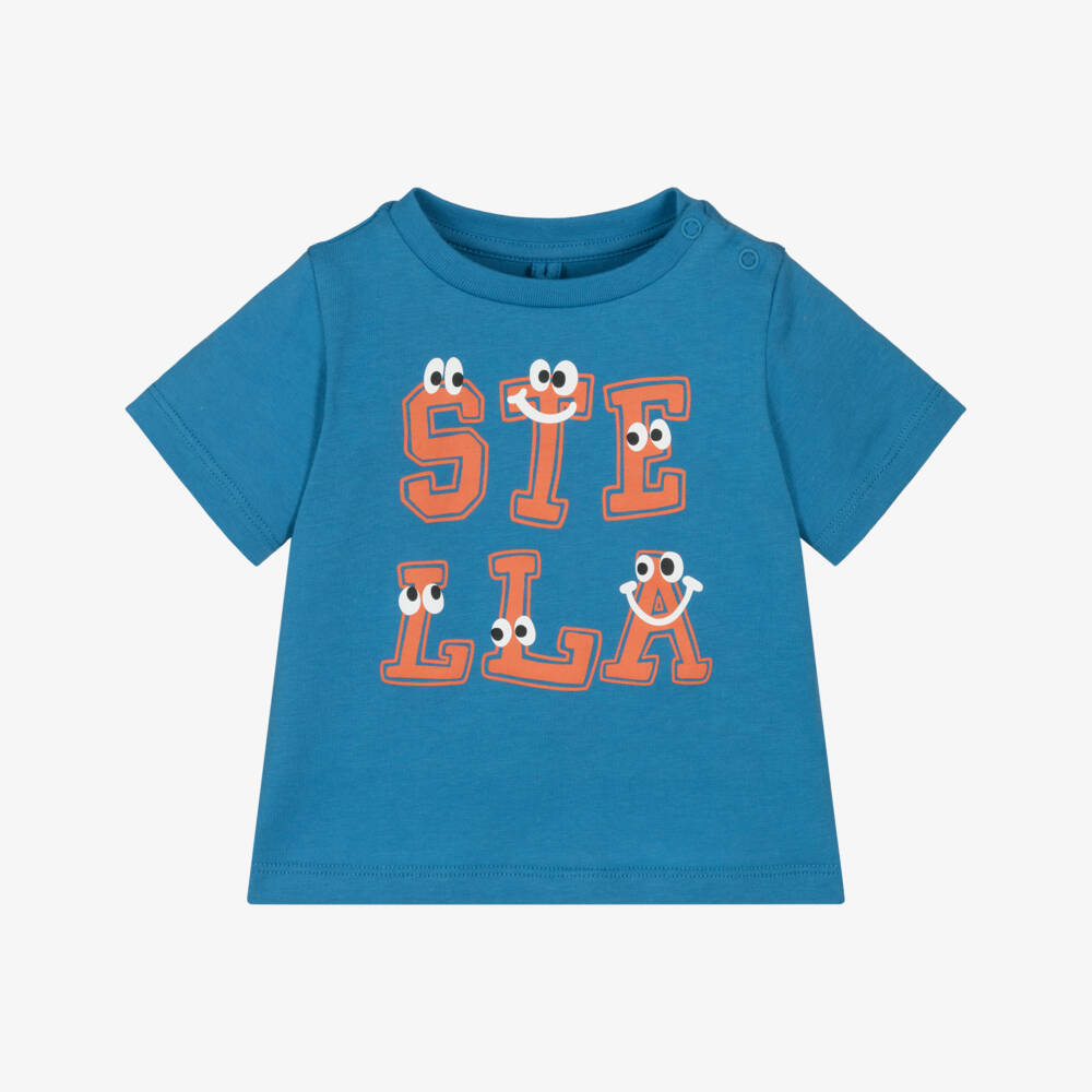 Stella McCartney Kids-Boys Blue Cotton Varsity Logo T-Shirt | Childrensalon