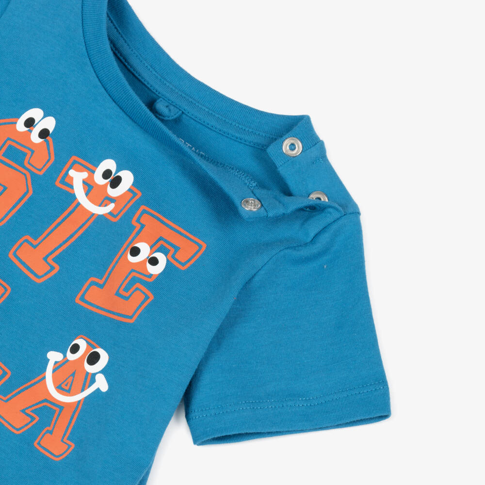 Stella McCartney Kids-Boys Blue Cotton Varsity Logo T-Shirt | Childrensalon