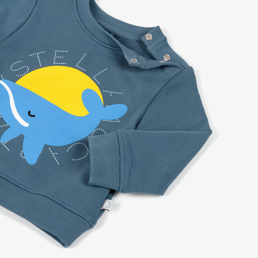 Stella McCartney Kids-Boys Blue Cotton Whale Print & Circular Logo Sweatshirt | Childrensalon