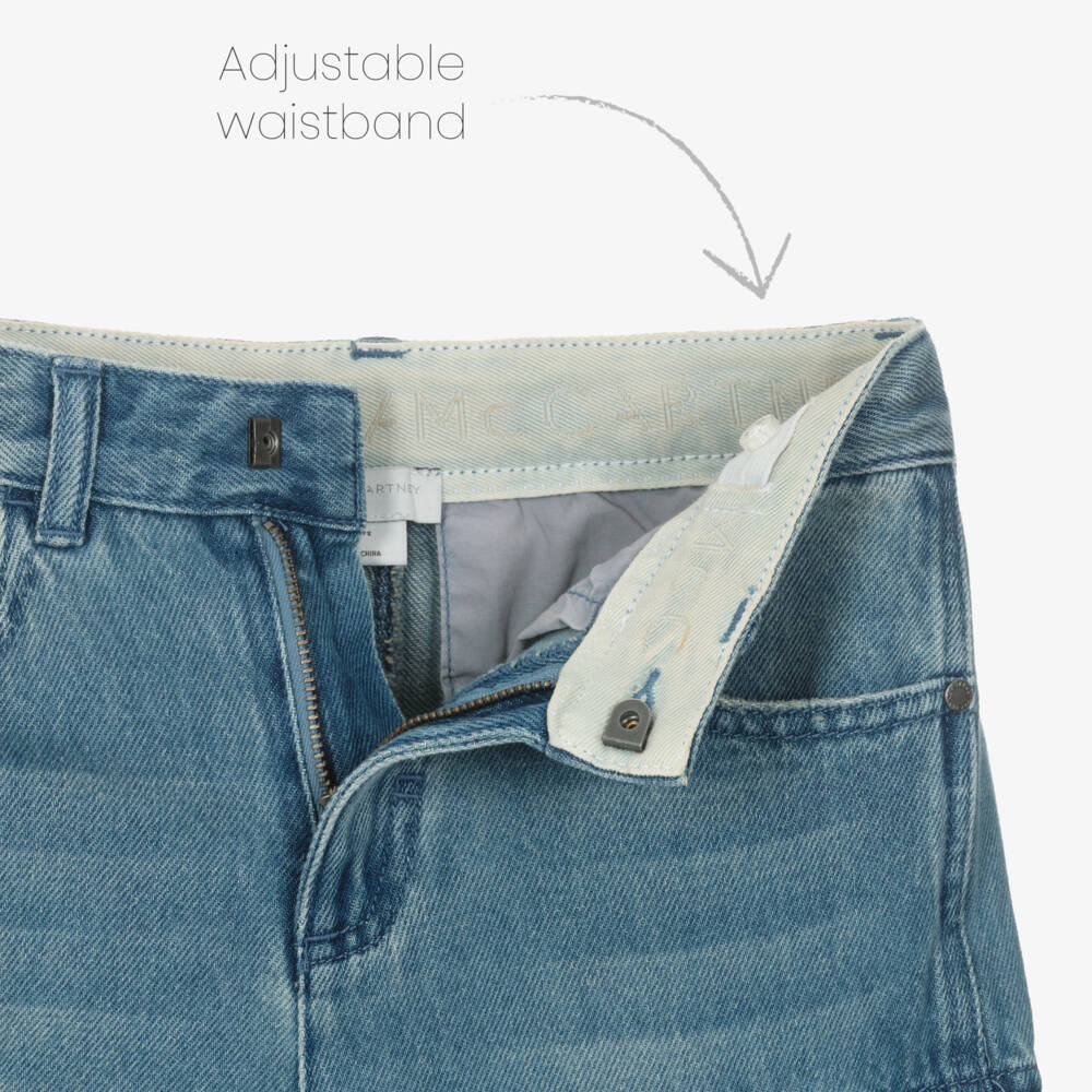 Stella McCartney Kids-Boys Blue Denim Cargo Shorts | Childrensalon