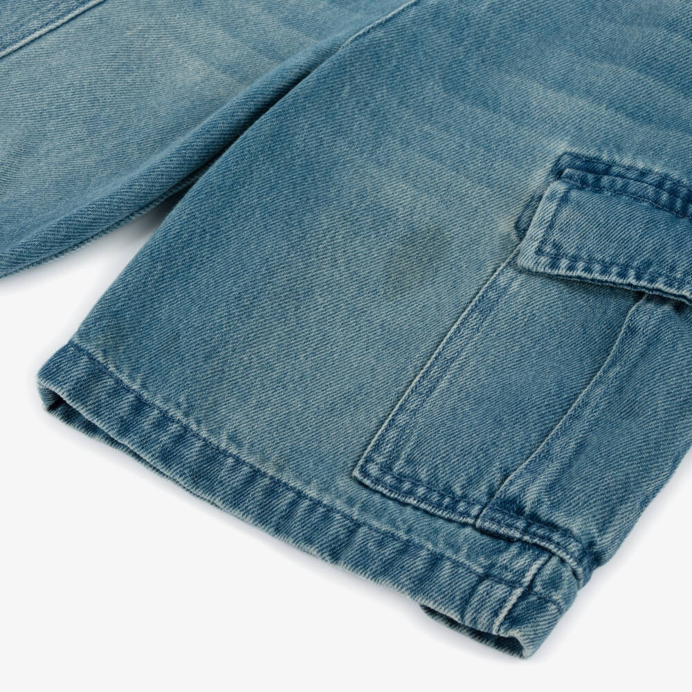 Stella McCartney Kids-Boys Blue Denim Cargo Shorts | Childrensalon