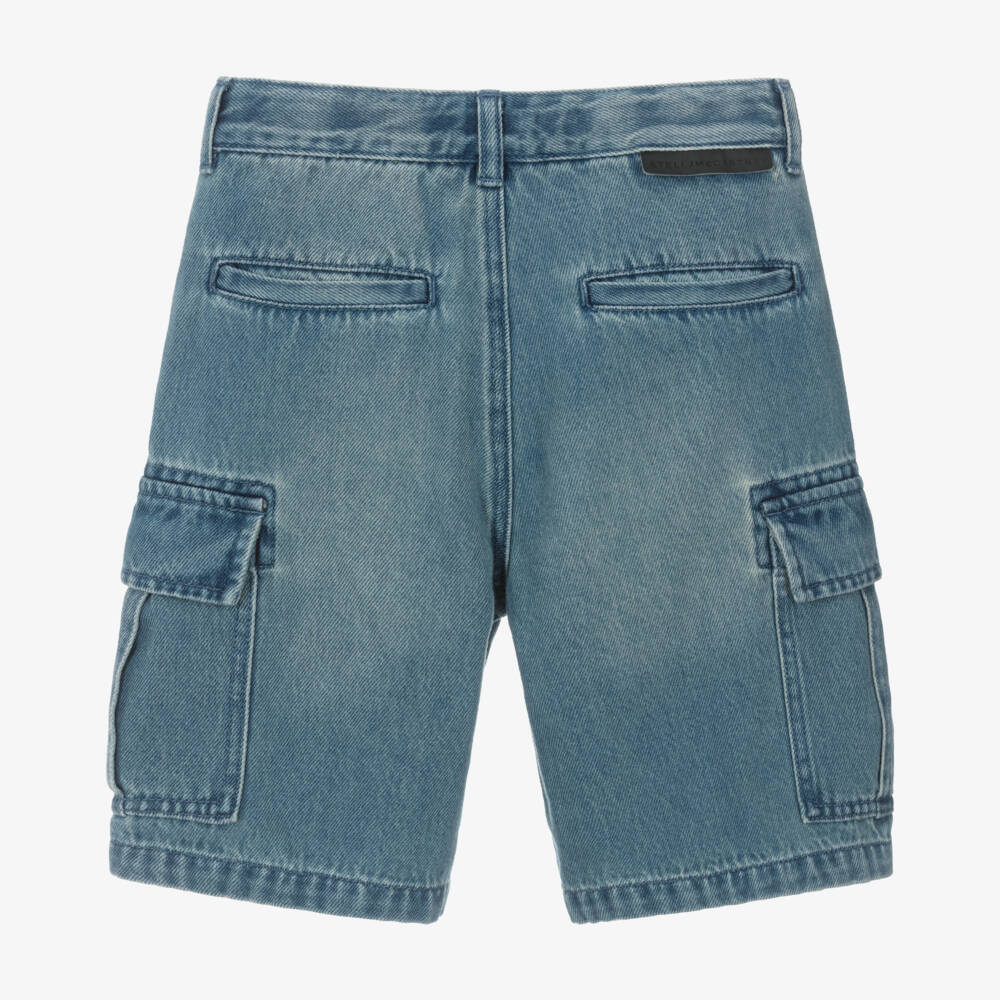 Stella McCartney Kids-Boys Blue Denim Cargo Shorts | Childrensalon