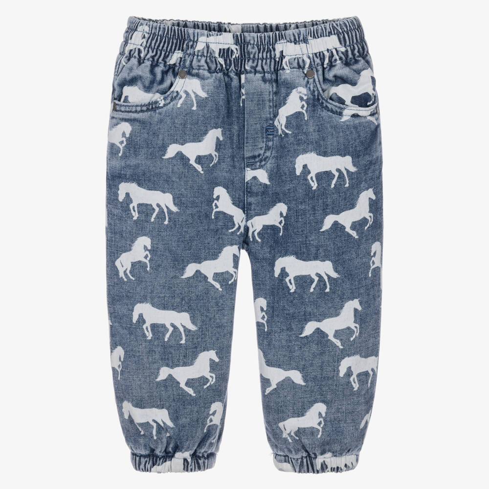 Stella McCartney Kids-Boys Blue Denim Horse Print Joggers  | Childrensalon
